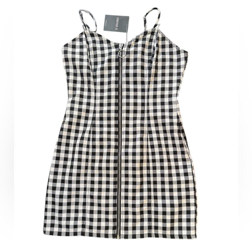Forever 21 Black & White Gingham Zip Mini Dress